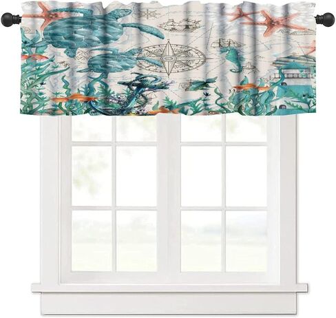 Sea Turtle Valance Curtain for Kitchen Windows,Summer Beach Ocean Animal Window Treatment Valances for Kitchen Living Room Bedroom 54 x 18 Inch in Kuwait