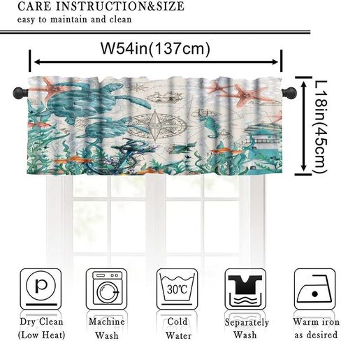 Sea Turtle Valance Curtain for Kitchen Windows,Summer Beach Ocean Animal Window Treatment Valances for Kitchen Living Room Bedroom 54 x 18 Inch in Kuwait