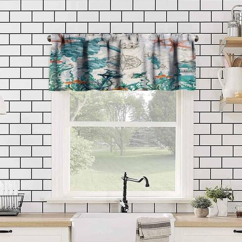 Sea Turtle Valance Curtain for Kitchen Windows,Summer Beach Ocean Animal Window Treatment Valances for Kitchen Living Room Bedroom 54 x 18 Inch in Kuwait