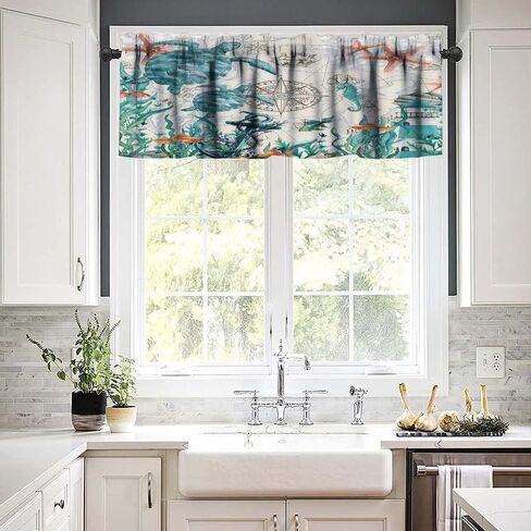 Sea Turtle Valance Curtain for Kitchen Windows,Summer Beach Ocean Animal Window Treatment Valances for Kitchen Living Room Bedroom 54 x 18 Inch in Kuwait
