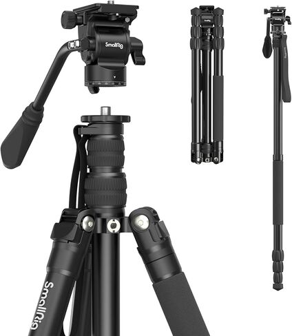 SmallRig 72" Video Tripod Monopod with Fluid Head, Aluminum Camera Tripod, 360° Panorama Ball Head for Travel, Video, Live Streaming, Vlogging, Adjustable Height from 16.5" to 72" - 3760 in Kuwait
