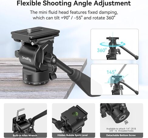 SmallRig 72" Video Tripod Monopod with Fluid Head, Aluminum Camera Tripod, 360° Panorama Ball Head for Travel, Video, Live Streaming, Vlogging, Adjustable Height from 16.5" to 72" - 3760 in Kuwait