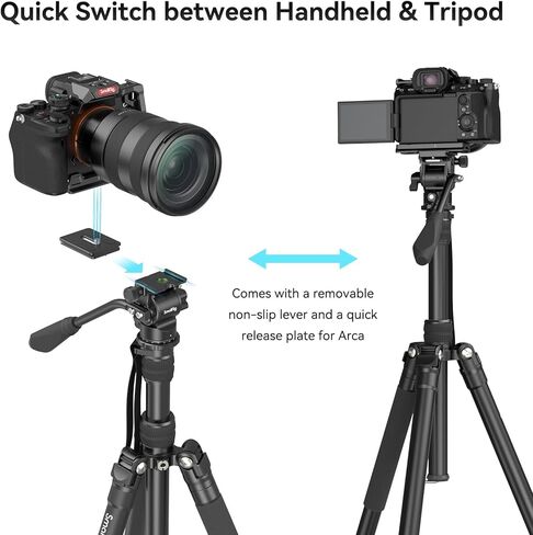 SmallRig 72" Video Tripod Monopod with Fluid Head, Aluminum Camera Tripod, 360° Panorama Ball Head for Travel, Video, Live Streaming, Vlogging, Adjustable Height from 16.5" to 72" - 3760 in Kuwait