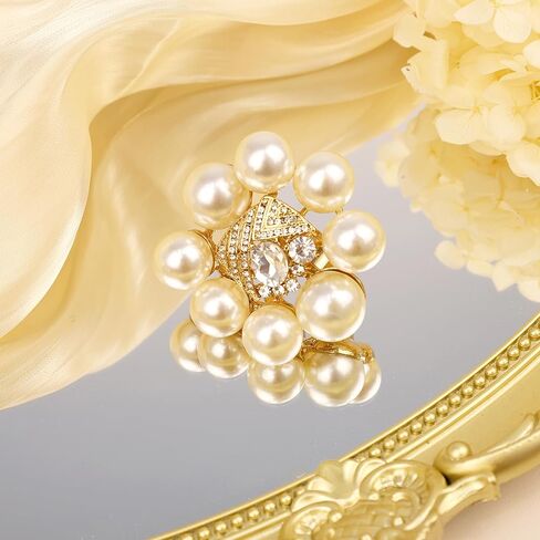 Vintage Pearl Ring for Women Big Promise Stacking Pearl Crystal Cluster Flower Rings Adjustable Open Finger Ring 1920s Pearl Statement Jewelry for Bridal Wedding Prom in Saudi Arabia