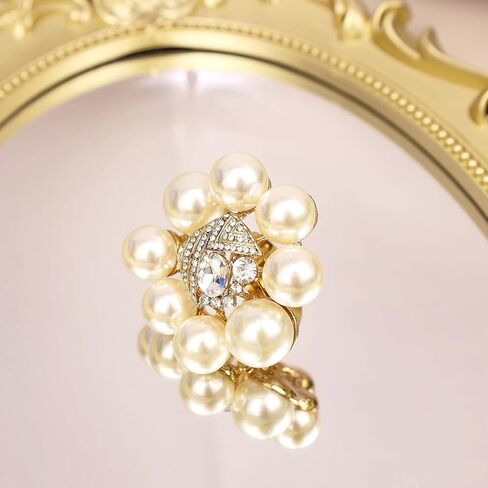 Vintage Pearl Ring for Women Big Promise Stacking Pearl Crystal Cluster Flower Rings Adjustable Open Finger Ring 1920s Pearl Statement Jewelry for Bridal Wedding Prom in Saudi Arabia