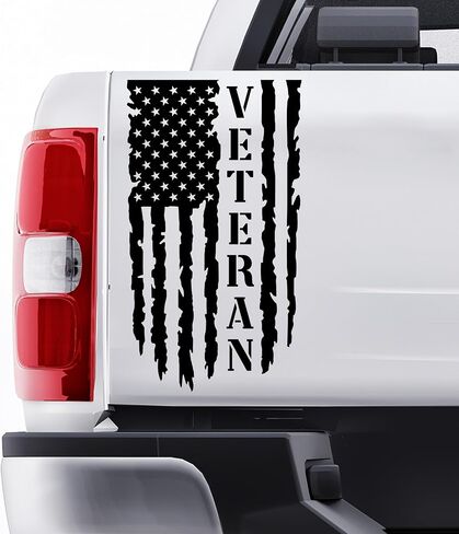 Gritkulture Veteran American Flag Scal 17 Incal 17 inst × 9 بوصات للشاحنات ، الباب الخلفي ، السيارات ، والنوافذ المتوافقة مع معظم بيك آب - الرسوم الخلفية للولايات المتحدة الأمريكية ، ملصق Car Flag US (الأسود) in Kuwait