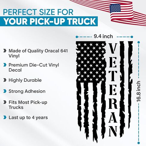 Gritkulture Veteran American Flag Scal 17 Incal 17 inst × 9 بوصات للشاحنات ، الباب الخلفي ، السيارات ، والنوافذ المتوافقة مع معظم بيك آب - الرسوم الخلفية للولايات المتحدة الأمريكية ، ملصق Car Flag US (الأسود) in Kuwait