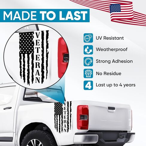 Gritkulture Veteran American Flag Scal 17 Incal 17 inst × 9 بوصات للشاحنات ، الباب الخلفي ، السيارات ، والنوافذ المتوافقة مع معظم بيك آب - الرسوم الخلفية للولايات المتحدة الأمريكية ، ملصق Car Flag US (الأسود) in Kuwait
