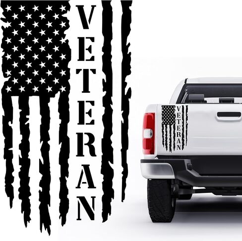 Gritkulture Veteran American Flag Scal 17 Incal 17 inst × 9 بوصات للشاحنات ، الباب الخلفي ، السيارات ، والنوافذ المتوافقة مع معظم بيك آب - الرسوم الخلفية للولايات المتحدة الأمريكية ، ملصق Car Flag US (الأسود) in Kuwait