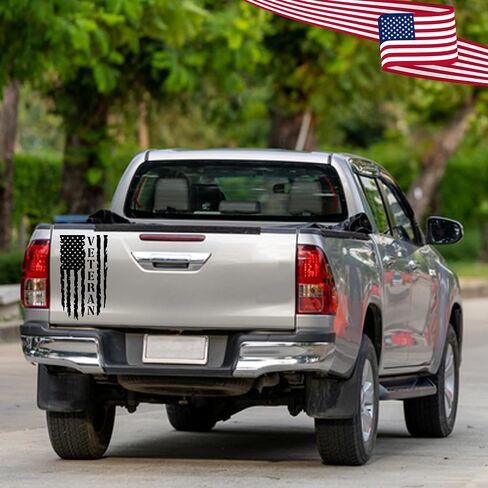 Gritkulture Veteran American Flag Scal 17 Incal 17 inst × 9 بوصات للشاحنات ، الباب الخلفي ، السيارات ، والنوافذ المتوافقة مع معظم بيك آب - الرسوم الخلفية للولايات المتحدة الأمريكية ، ملصق Car Flag US (الأسود) in Kuwait