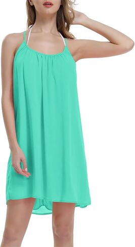 ReachMe Womens Sexy Plus Size Swimsuit Coverups Spaghetti Strap Beach Dresses Bathing Suit Cover Up Sheer Tank Sundress in Kuwait