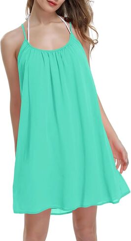 ReachMe Womens Sexy Plus Size Swimsuit Coverups Spaghetti Strap Beach Dresses Bathing Suit Cover Up Sheer Tank Sundress in Kuwait