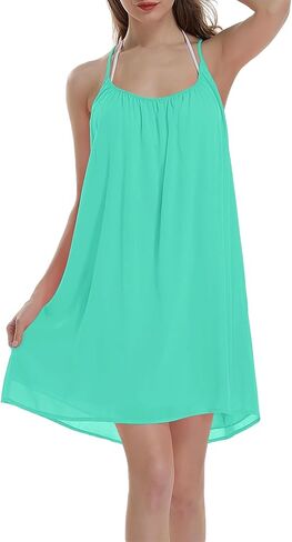 ReachMe Womens Sexy Plus Size Swimsuit Coverups Spaghetti Strap Beach Dresses Bathing Suit Cover Up Sheer Tank Sundress in Kuwait