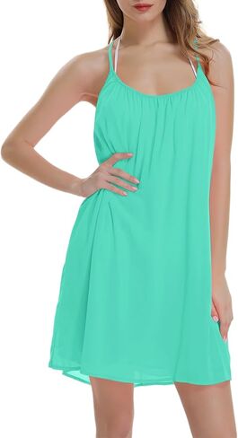 ReachMe Womens Sexy Plus Size Swimsuit Coverups Spaghetti Strap Beach Dresses Bathing Suit Cover Up Sheer Tank Sundress in Kuwait