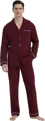 GLOBAL Pajamas for Men Pj Set 100% Cotton Pajama Long Sleeve/Pants Plaids Loungewear sets in Saudi Arabia