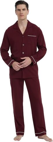 GLOBAL Pajamas for Men Pj Set 100% Cotton Pajama Long Sleeve/Pants Plaids Loungewear sets in Saudi Arabia