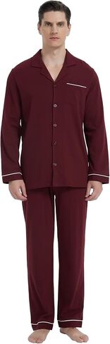 GLOBAL Pajamas for Men Pj Set 100% Cotton Pajama Long Sleeve/Pants Plaids Loungewear sets in Saudi Arabia