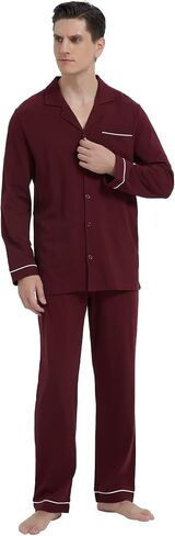 GLOBAL Pajamas for Men Pj Set 100% Cotton Pajama Long Sleeve/Pants Plaids Loungewear sets in Saudi Arabia