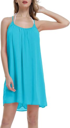 ReachMe Womens Sexy Plus Size Swimsuit Coverups Spaghetti Strap Beach Dresses Bathing Suit Cover Up Sheer Tank Sundress in Kuwait