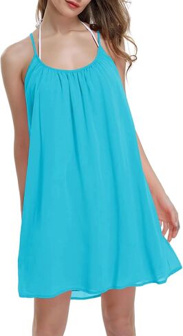ReachMe Womens Sexy Plus Size Swimsuit Coverups Spaghetti Strap Beach Dresses Bathing Suit Cover Up Sheer Tank Sundress in Kuwait