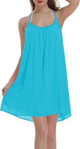 ReachMe Womens Sexy Plus Size Swimsuit Coverups Spaghetti Strap Beach Dresses Bathing Suit Cover Up Sheer Tank Sundress in Kuwait