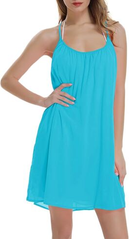 ReachMe Womens Sexy Plus Size Swimsuit Coverups Spaghetti Strap Beach Dresses Bathing Suit Cover Up Sheer Tank Sundress in Kuwait