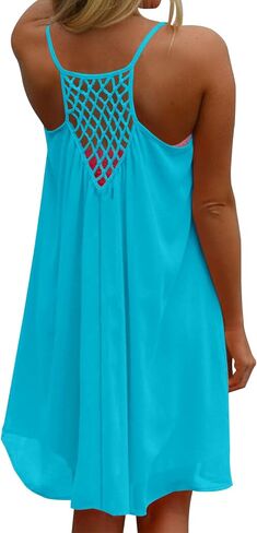 ReachMe Womens Sexy Plus Size Swimsuit Coverups Spaghetti Strap Beach Dresses Bathing Suit Cover Up Sheer Tank Sundress in Kuwait