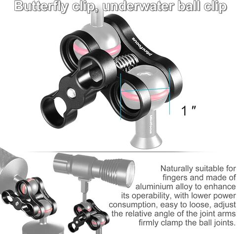 MINIFOCUS 1" Long Ball Clamp Dual Holder Mount for Underwater Photography Diving Light System, Compatible for GoPro Action Camera Flashlight Arms System(2 PCS) in Saudi Arabia