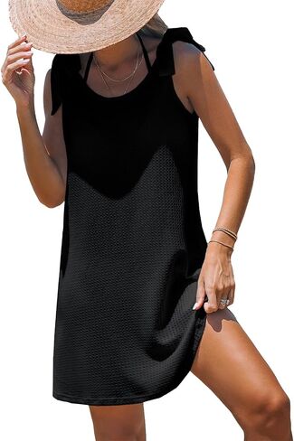 CUPSHE Women Swimsuit Coverup Sleeveless Tie Shoulder Bathing Suit Cover Ups Knit Beach Mini Dress in Saudi Arabia