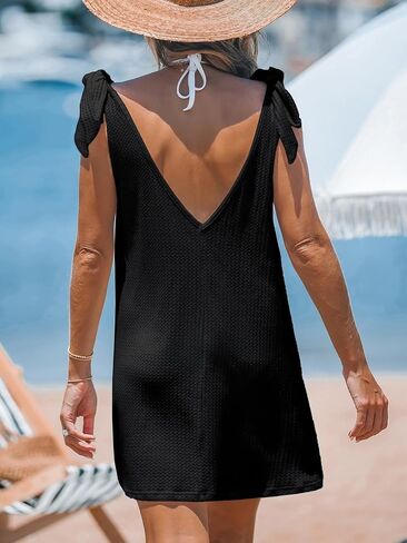 CUPSHE Women Swimsuit Coverup Sleeveless Tie Shoulder Bathing Suit Cover Ups Knit Beach Mini Dress in Saudi Arabia