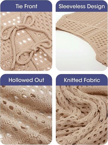 Fisoew Womens Summer Crochet Swim Cover Up 2 Piece Sleeveless Front Tie Crop Tops Beach Maxi Skirt Boho Coverup Set in Saudi Arabia