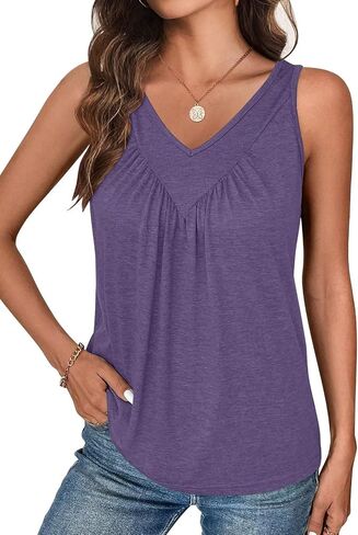 Bliwov Womens Summer Tops V Neck Ruched Cute Tank Tops Loose Fit Casual Sleeveless Beach Vacation Clothes for Woman Trendy in Kuwait