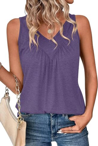 Bliwov Womens Summer Tops V Neck Ruched Cute Tank Tops Loose Fit Casual Sleeveless Beach Vacation Clothes for Woman Trendy in Kuwait