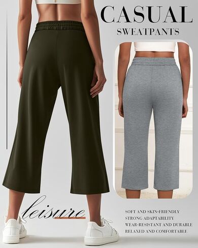 Neer 3 Pack Women's Capri Sweatpants Modal Soft Wide Leg Capris Summer Lounge Yoga Workout Cropped Pants with Pockets in Saudi Arabia