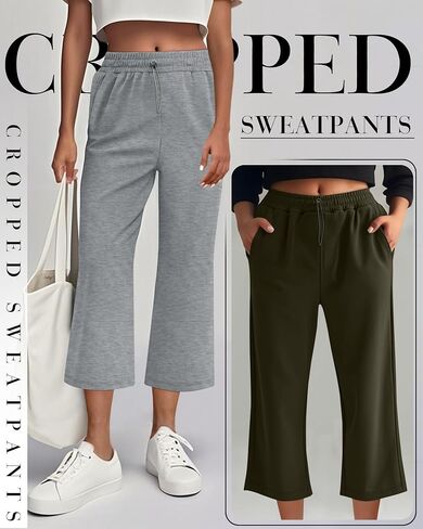 Neer 3 Pack Women's Capri Sweatpants Modal Soft Wide Leg Capris Summer Lounge Yoga Workout Cropped Pants with Pockets in Saudi Arabia
