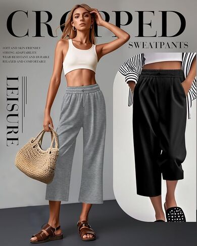 Neer 3 Pack Women's Capri Sweatpants Modal Soft Wide Leg Capris Summer Lounge Yoga Workout Cropped Pants with Pockets in Saudi Arabia