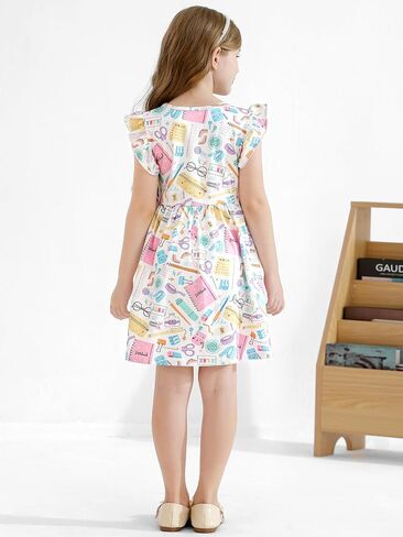Toddler Girls Back to School Dress Casual Flutter Sleeve Swing Midi Kids Summer Sundress School Outfit 4-8 Years in Kuwait
