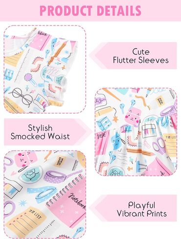 Toddler Girls Back to School Dress Casual Flutter Sleeve Swing Midi Kids Summer Sundress School Outfit 4-8 Years in Kuwait