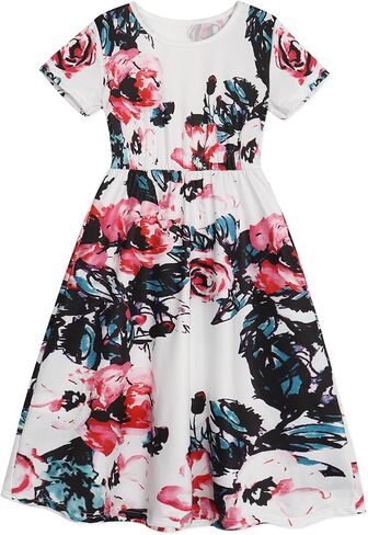 Benylion Tween Girls Dresses for Holiday Playwear Casual Boho Floral Print Junior Dresses for Teen Girls Maxi Dress in Kuwait