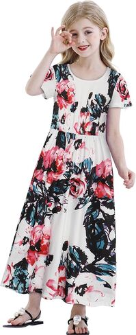 Benylion Tween Girls Dresses for Holiday Playwear Casual Boho Floral Print Junior Dresses for Teen Girls Maxi Dress in Kuwait