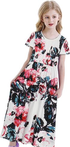 Benylion Tween Girls Dresses for Holiday Playwear Casual Boho Floral Print Junior Dresses for Teen Girls Maxi Dress in Kuwait
