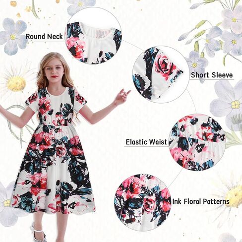 Benylion Tween Girls Dresses for Holiday Playwear Casual Boho Floral Print Junior Dresses for Teen Girls Maxi Dress in Kuwait