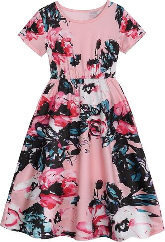 Benylion Tween Girls Dresses for Holiday Playwear Casual Boho Floral Print Junior Dresses for Teen Girls Maxi Dress in Kuwait