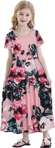 Benylion Tween Girls Dresses for Holiday Playwear Casual Boho Floral Print Junior Dresses for Teen Girls Maxi Dress in Kuwait