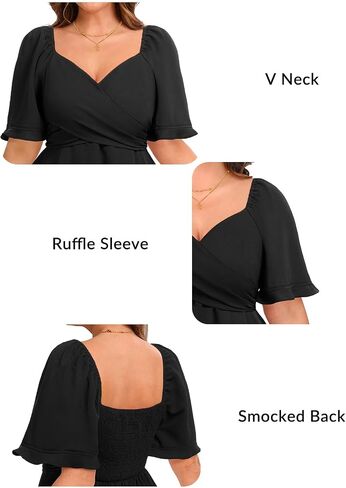 Pinup Fashion Women Graduation Dress Plus Size - Wedding Guest Summer Wrap V Neck Ruffle Knee Length Dresses in Kuwait