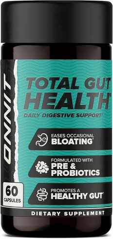 ONNIT Total Gut Health Daily Digestive Support, Complete Digestion Supplement for Women and Men with 7 Strains of Probiotics, Prebiotics, Enzymes and Betaine HCL, 60 Count in Kuwait