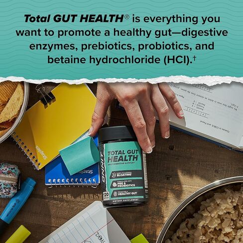 ONNIT Total Gut Health Daily Digestive Support, Complete Digestion Supplement for Women and Men with 7 Strains of Probiotics, Prebiotics, Enzymes and Betaine HCL, 60 Count in Kuwait