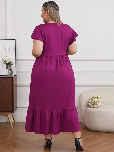Moon Wood Women’s 2025 Plus Size Disual Dress Dress Crew Neck Shulk Short Summer Maxi Dresses with Mobicets in Saudi Arabia