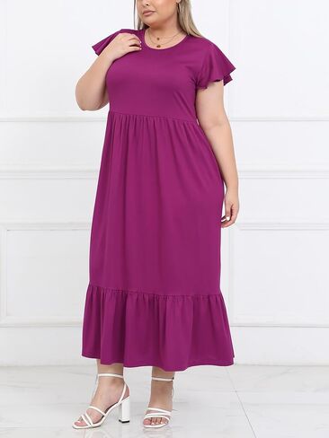 Moon Wood Women’s 2025 Plus Size Disual Dress Dress Crew Neck Shulk Short Summer Maxi Dresses with Mobicets in Saudi Arabia