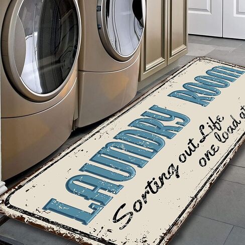 Farmhouse Laundry Room Rug Runner Non Skid Machine Washable Area Rugs Laundry Decor for Kitchen, Bath, Washroom Black（40x20in） in Kuwait